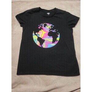 Old Navy Girls Graphic Tee Black Hydro Dipped Earth